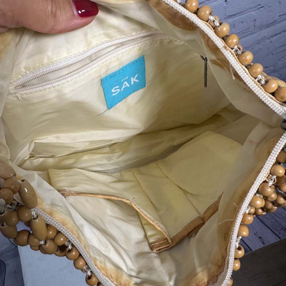 The Sak Vintage Y2K Woven Blonde Wood Beads Handbag Purse - Picture 7 of 7